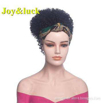 Women's Scarf Wig Wholesale Prices Green Mix Grey Hairband Black Color Short Afro Kinky Curly Headband Wig Synthetic Hair Wigs